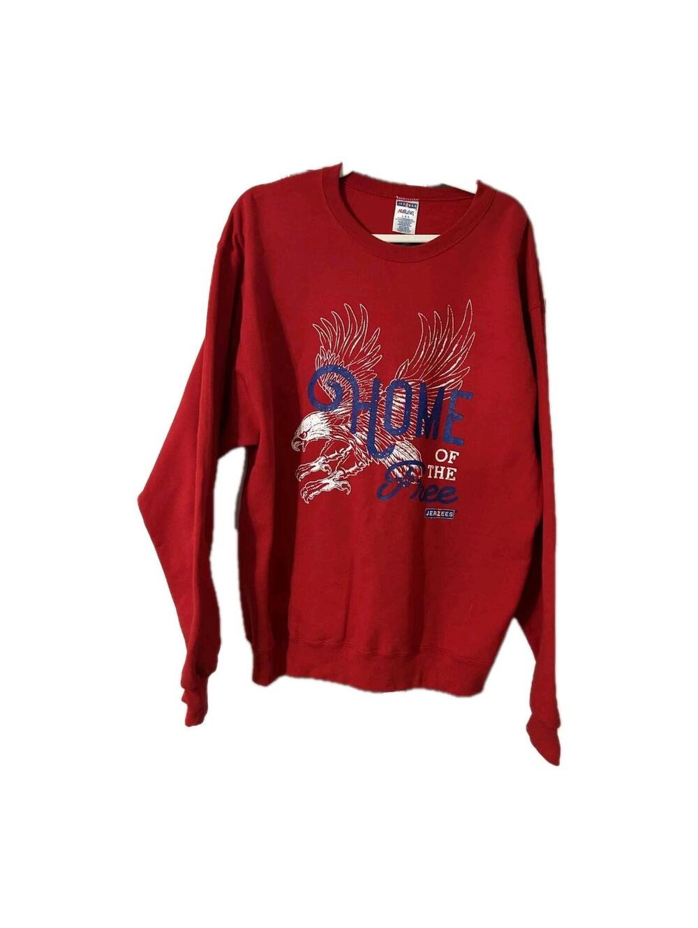 Jerzees Home Of The Free American Patriotic Eagle Red Crewneck Sweatshirt L NWT